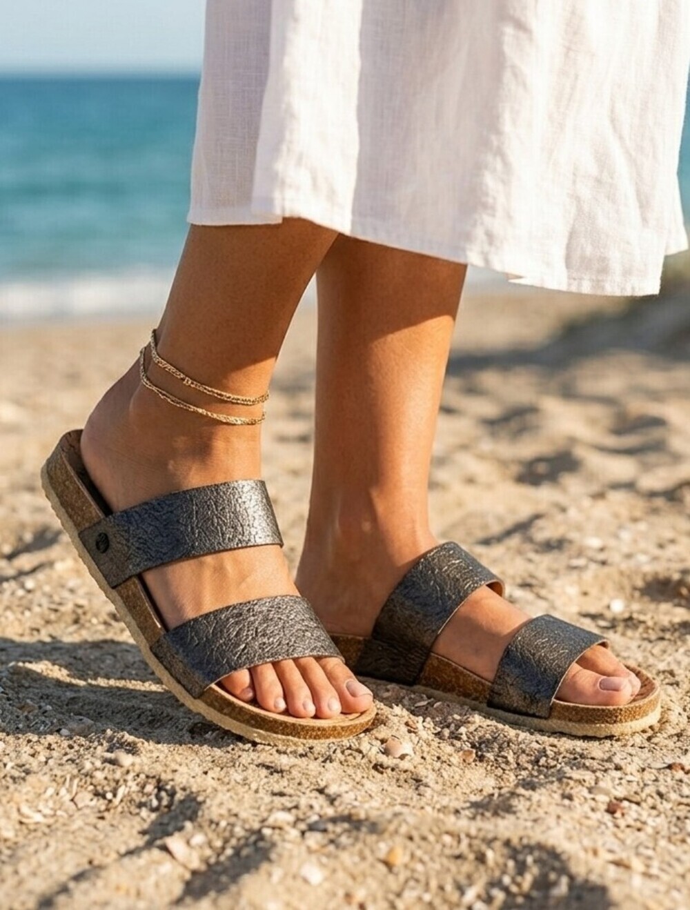 Bearpaw Women's Sandal Vegan Double Band Slip On Slide, Lilo Brown